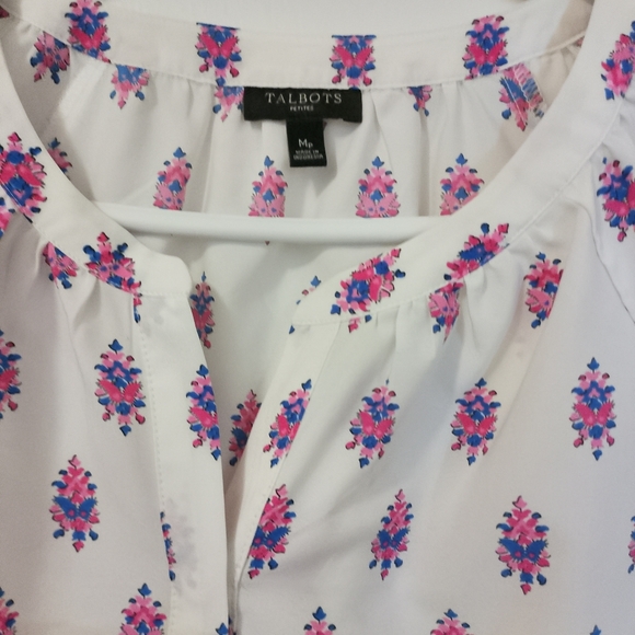 Talbots Women's Blouse medium Pink Floral Short Sleeve Tunic - Picture 7 of 7